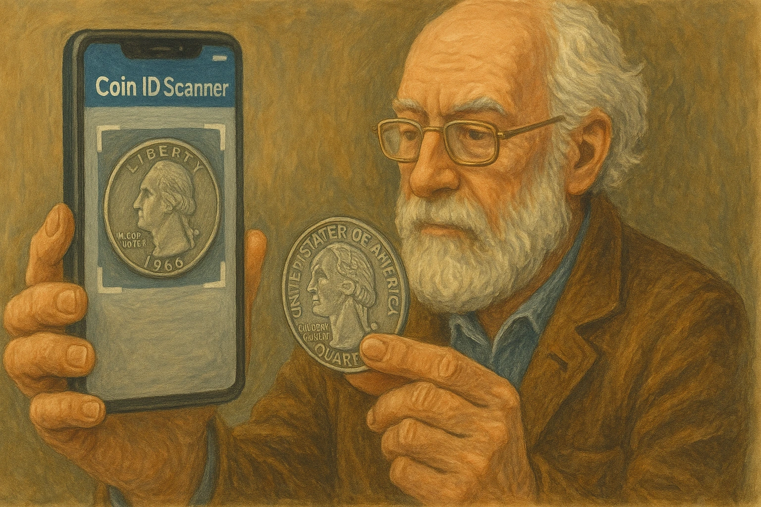 A numismatist is scanning a silver US quarter via Coin ID Scanner.